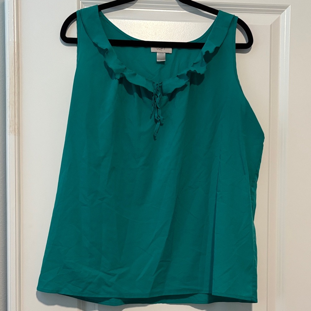 LOFT Teal Ruffle Neck Sleeveless Tank Top